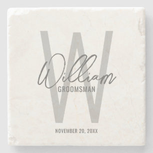 Modern Script Personalized Groomsman's Name Stone Coaster