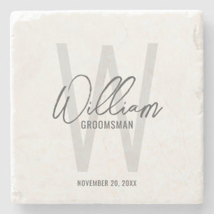 Modern Script Personalized Groomsman's Name Stone Coaster