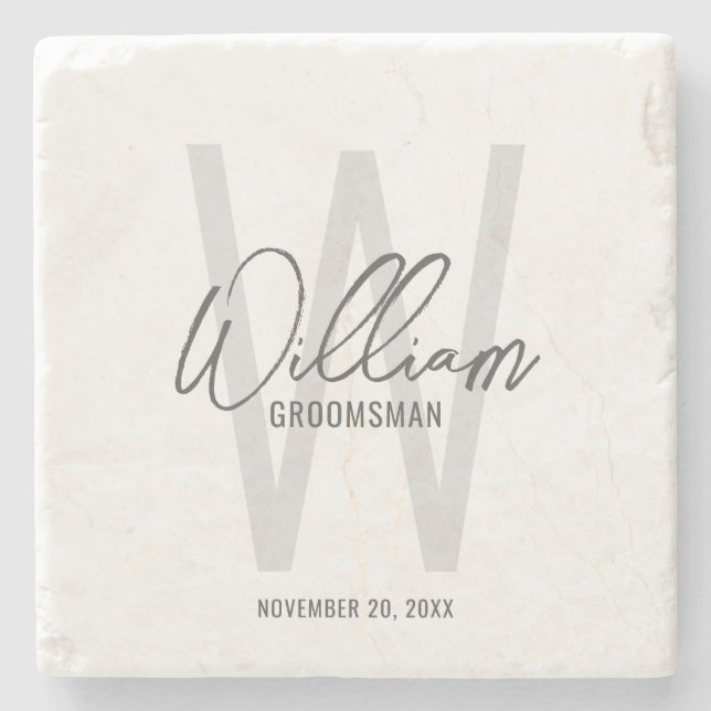 Modern Script Personalized Groomsman's Name Stone Coaster (Front)
