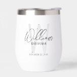 Modern Script Personalized Groomsmen<br><div class="desc">Modern Minimalist Personalized Monogram and Name Gifts This design features personalized name in grey modern handwriting script font style and monogram in light grey modern sans serif font style as background, with wedding details in grey modern sans serif font style on white background. Also perfect for best man, maid of...</div>