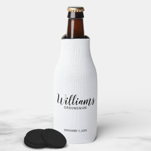Modern Script Personalized Groomsmen Bottle Cooler
