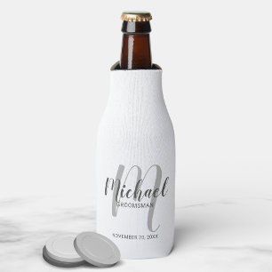 Modern Script Personalized Groomsmen Bottle Cooler