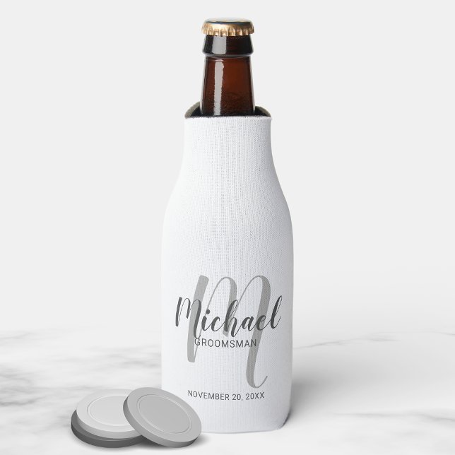 Modern Script Personalized Groomsmen Bottle Cooler (Creator Uploaded)