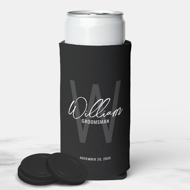 Modern Script Personalized Groomsmen Can Cooler (Creator Uploaded)