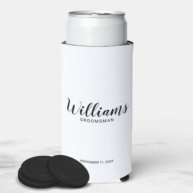 Modern Script Personalized Groomsmen Can Cooler (Creator Uploaded)
