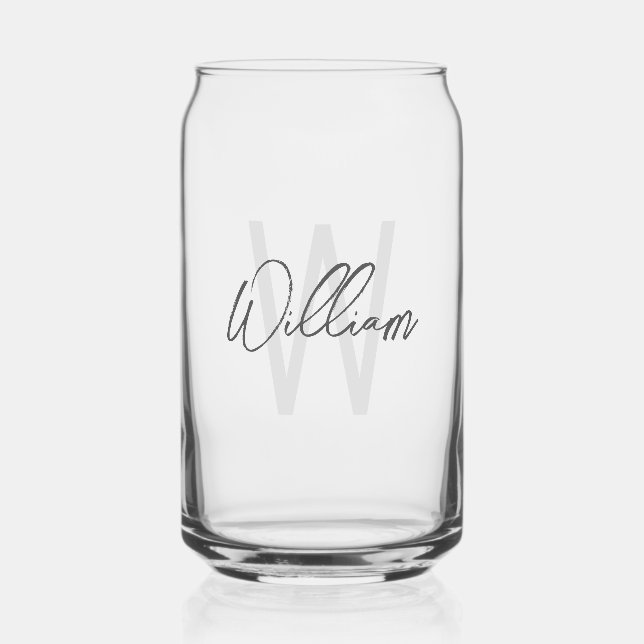 Modern Script Personalized Groomsmen Can Glass (Front)