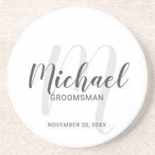 Modern Script Personalized Groomsmen Coaster