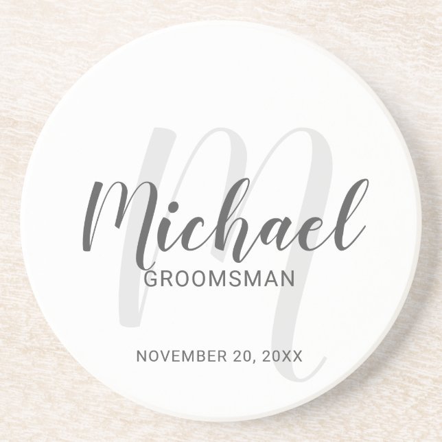 Modern Script Personalized Groomsmen Coaster (Front)