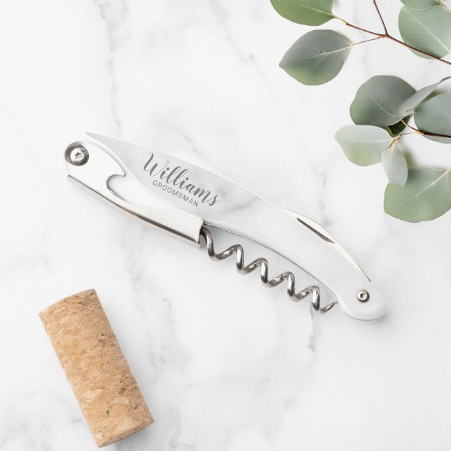Modern Script Personalized Groomsmen Corkscrew (Creator Uploaded)