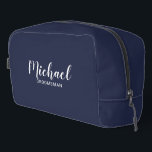 Modern Script Personalized Groomsmen Dopp Kit<br><div class="desc">Modern Script Personalized Groomsmen Gift
featuring personalized groomsman's name in white modern script font style with title and wedding date in modern sans serif font style on navy blue background.

Also perfect for bridesmaid,  maid of honour,  flower girl,  mother of the bride,  best man and more.</div>