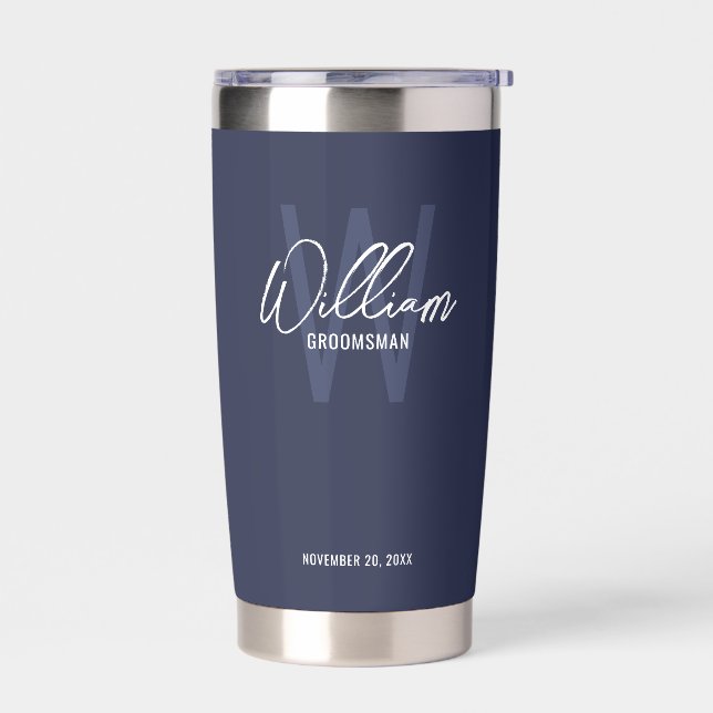 Modern Script Personalized Groomsmen Insulated Tum Insulated Tumbler (Left)