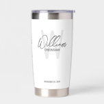 Modern Script Personalized Groomsmen Insulated Tumbler<br><div class="desc">Modern Minimalist Personalized Monogram and Name Gifts This design features personalized name in grey modern handwriting script font style and monogram in light grey modern sans serif font style as background, with wedding details in grey modern sans serif font style on white background. Also perfect for best man, maid of...</div>