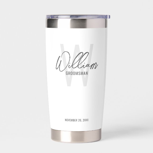 Modern Script Personalized Groomsmen Insulated Tumbler (Left)