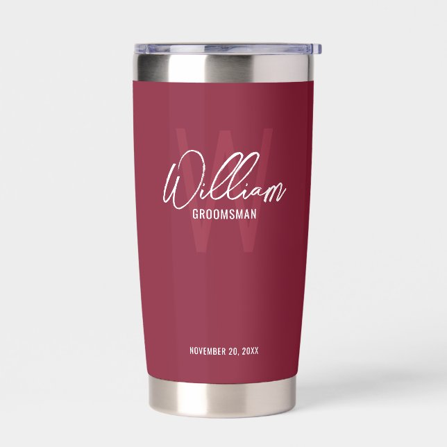 Modern Script Personalized Groomsmen Insulated Tumbler (Left)