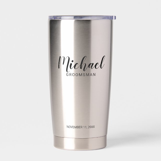 Modern Script Personalized Groomsmen Insulated Tumbler (Left)