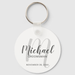 Modern Script Personalized Groomsmen Keychain