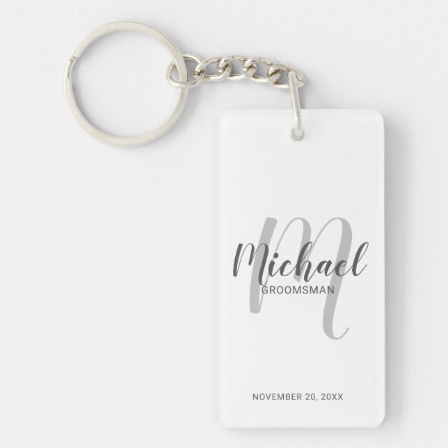 Modern Script Personalized Groomsmen Keychain (Front)