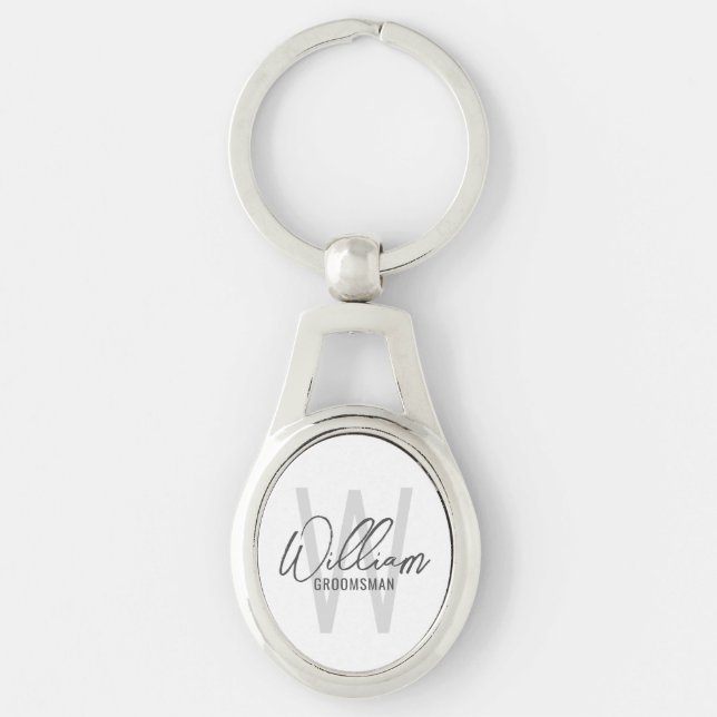 Modern Script Personalized Groomsmen Keychain (Front)