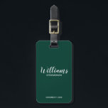 Modern Script Personalized Groomsmen Luggage Tag<br><div class="desc">Modern Script Personalized Groomsmen Luggage Tag
featuring personalized groomsman's name in white modern script font style with title and wedding date in modern sans serif font style on emerald green background.

Also perfect for Maid of Honour,  Flower Girl,  Mother of the Bride,  Groomsmen,  Best man and more.</div>