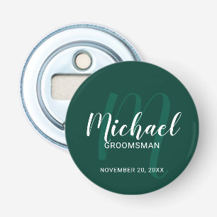Modern Script Personalized Groomsmen Monogram&Name Bottle Opener