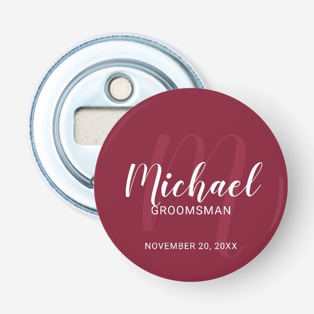 Modern Script Personalized Groomsmen Monogram&Name Bottle Opener (Front)