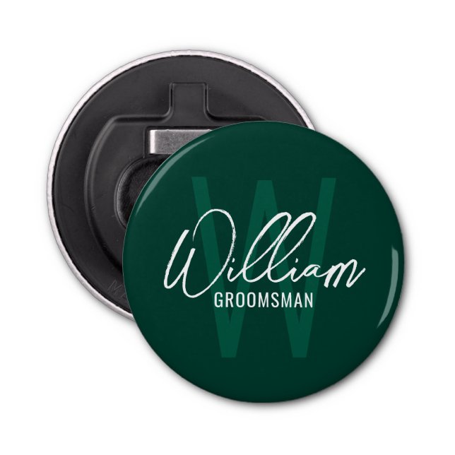 Modern Script Personalized Groomsmen Monogram&Name Bottle Opener (Front)