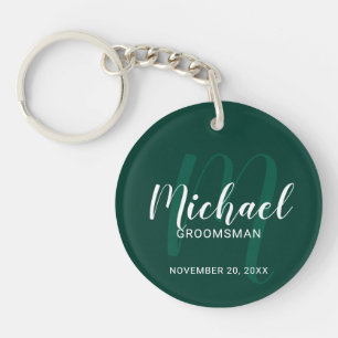 Modern Script Personalized Groomsmen Monogram&Name Keychain