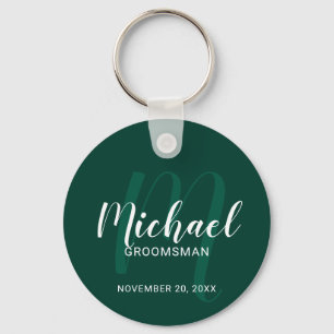 Modern Script Personalized Groomsmen Monogram&Name Keychain