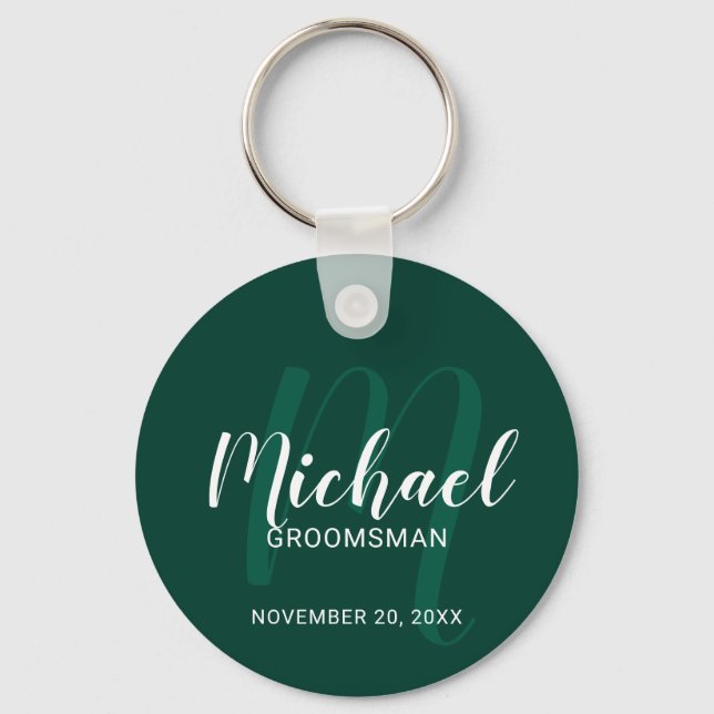 Modern Script Personalized Groomsmen Monogram&Name Keychain (Front)