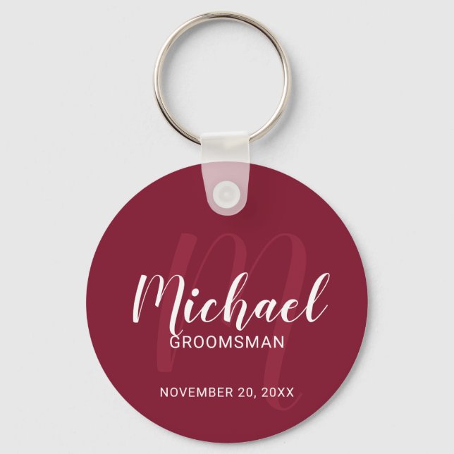 Modern Script Personalized Groomsmen Monogram&Name Keychain (Front)