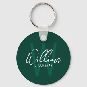 Modern Script Personalized Groomsmen Monogram&Name Keychain