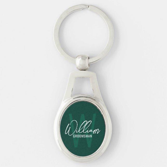 Modern Script Personalized Groomsmen Monogram&Name Keychain (Front)
