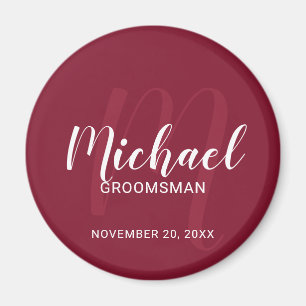 Modern Script Personalized Groomsmen Monogram&Name Magnet