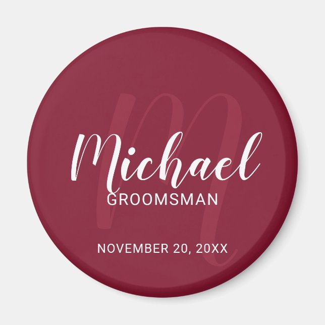 Modern Script Personalized Groomsmen Monogram&Name Magnet (Front)