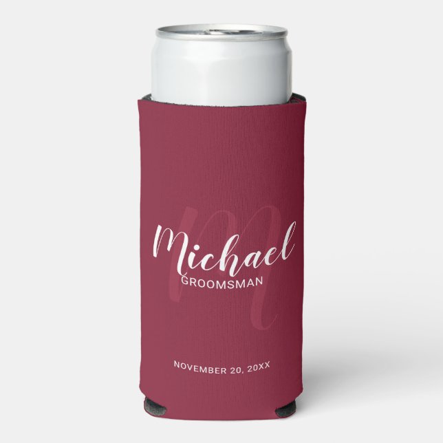 Modern Script Personalized Groomsmen Seltzer Can C Cooler (Seltzer Front)