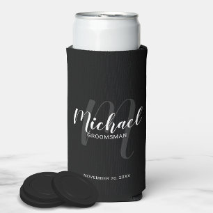 Modern Script Personalized Groomsmen Seltzer Can Cooler