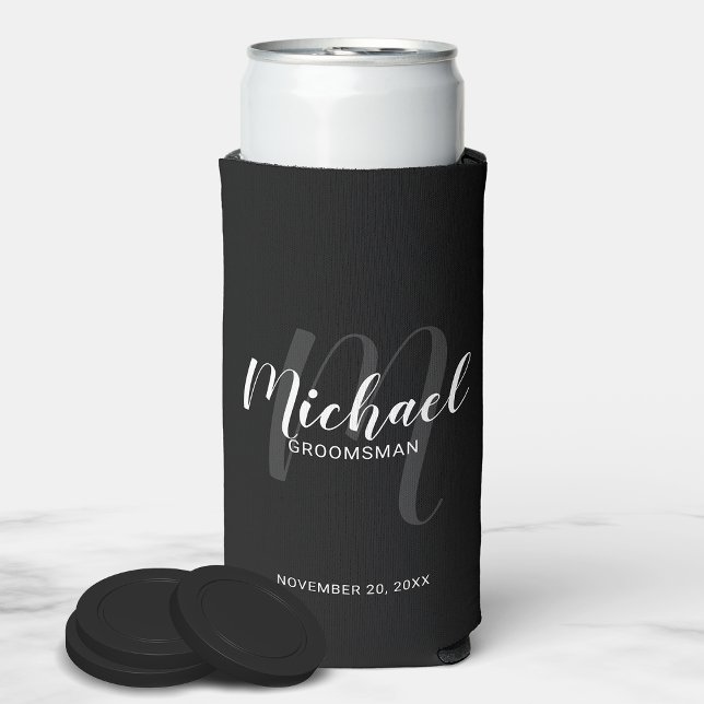 Modern Script Personalized Groomsmen Seltzer Can Cooler (Creator Uploaded)