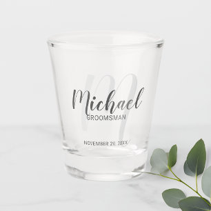 Modern Script Personalized Groomsmen Shot Glass