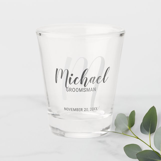 Modern Script Personalized Groomsmen Shot Glass (Creator Uploaded)