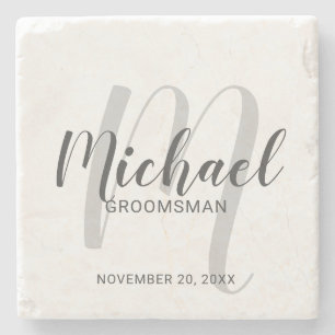 Modern Script Personalized Groomsmen Stone Coaster