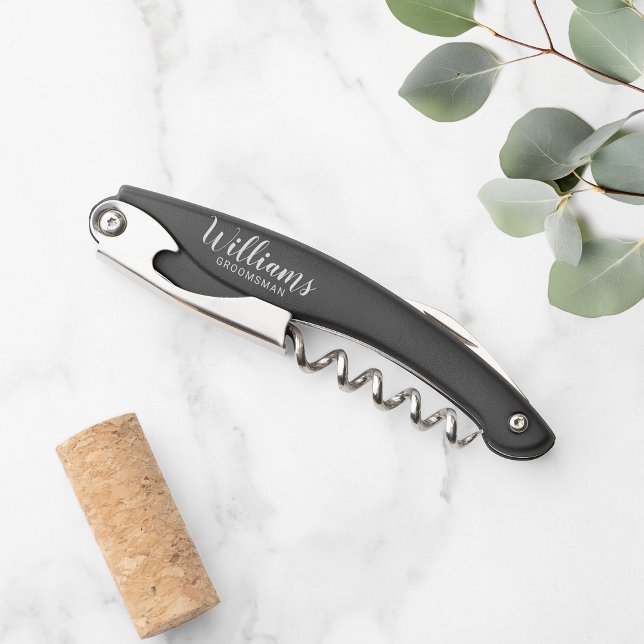 Modern Script Personalized Groomsmen Waiter's Cork Corkscrew (Creator Uploaded)