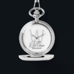 Modern Script Personalized Groomsmen Watch<br><div class="desc">Modern Minimalist Personalized Monogram and Name Gifts This design features personalized name in grey modern handwriting script font style and monogram in light grey modern sans serif font style as background, with title in grey modern sans serif font style, on white background. Also perfect for best man, maid of honour,...</div>