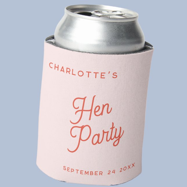 Modern Script Personalized Hen Party Can Cooler (Modern typography personalized name date hen party or hen do can cooler)