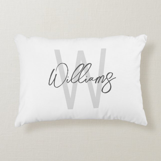 Modern Script Personalized Monogram and Name Accent Pillow (Front)