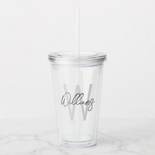 Modern Script Personalized Monogram and Name Acrylic Tumbler