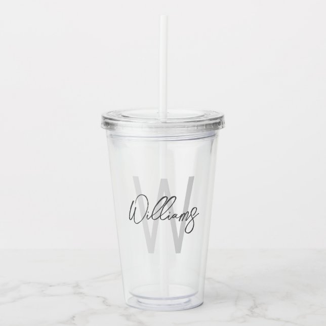 Modern Script Personalized Monogram and Name Acrylic Tumbler (Front)