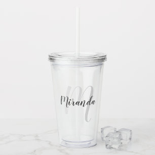 Modern Script Personalized Monogram and Name Acrylic Tumbler