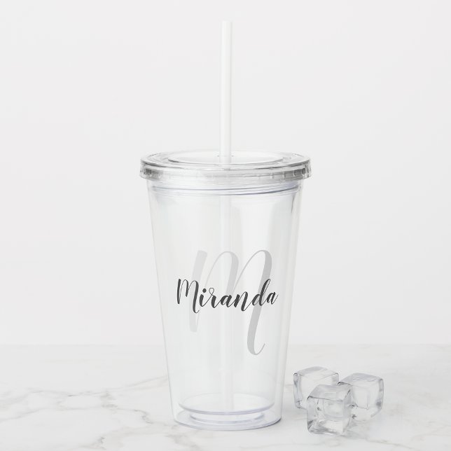 Modern Script Personalized Monogram and Name Acrylic Tumbler (Creator Uploaded)