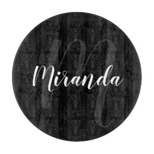 Modern Script Personalized Monogram and Name Black Cutting Board