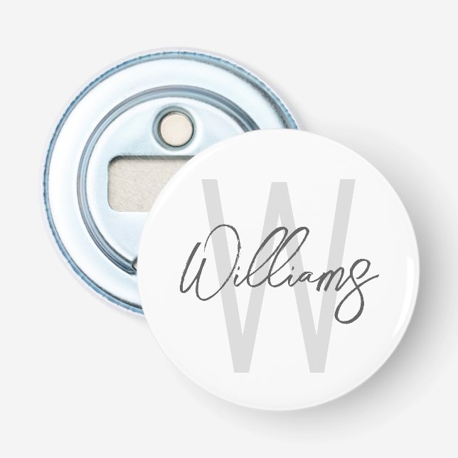 Modern Script Personalized Monogram and Name Bottle Opener (Front)